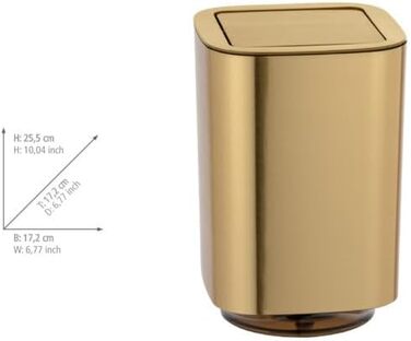 Сміттєвий кошик для ванної кімнати WENKO Auron Gold, 5.5 л, пластиковий з відкидною кришкою, золотий