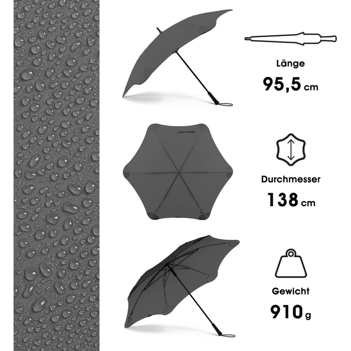 BLUNT Executive Stock Umbrella Grey | Large & Stormproof for 2 People – 138 cm Ø | Innovative & Patented Design – Wind Tunnel Tested