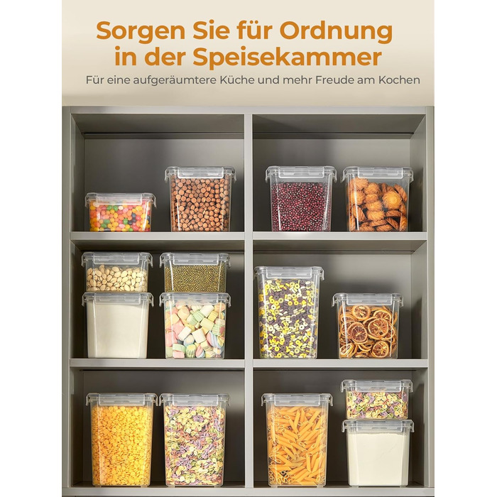 Набір контейнерів для зберігання FOHERE 16 шт. (2л, 1.45л, 0.8л) з кришкою, BPA-free, для кухні, з етикетками