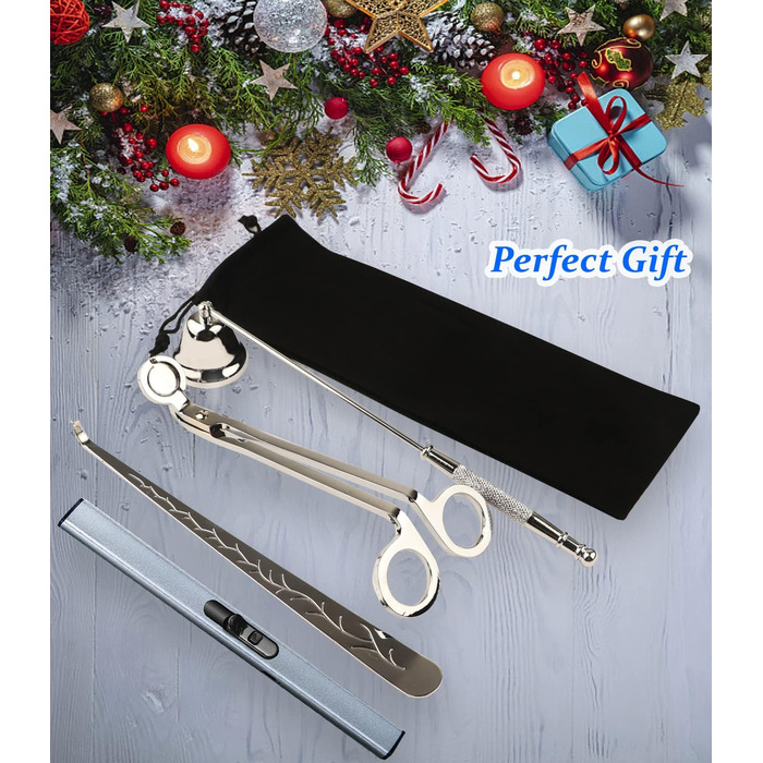 STATABSTA 4-in-1 Candle Accessory Set, Candle Snuffer, Wick Trimmer, Trimmer, and Wick Scoop, Candle Care Set for Gifts, Candle Lovers (Silver)