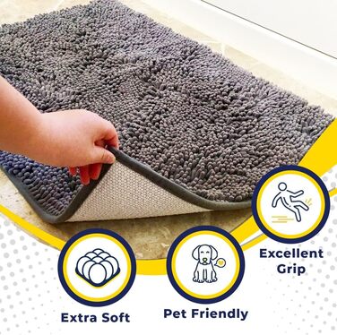 Килимок Muddy Mat® для підлоги та домашніх улюбленців, суперпоглинаючий мікрофібра, нековзний, товстий, праний, для кухні, ванної, спальні, приміщення й вулиці, сірий, розмір M, 76,2x48,3 см