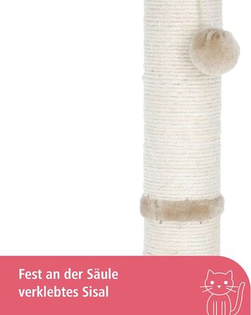 Дряпка для котів Kerbl Opal Maxi з сизалю, 38x38x78 см, для котів маленьких та середніх порід, з м'ячиком, бежева