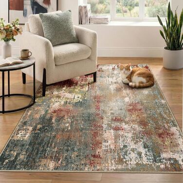 Килимок-довгий килим (Runner) з неслизьким покриттям, короткий ворс, для кухні, миється, складається, абстрактний дизайн, для входу, кухні, вітальні та офісу, блакитно-чорний (120 x 180 см, теракотовий)