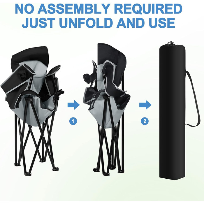 WOLTU Набір складаних стільців для кемпінгу 2 шт., чорний + світло-сірий, для риболовлі, саду, тераси, пікніка