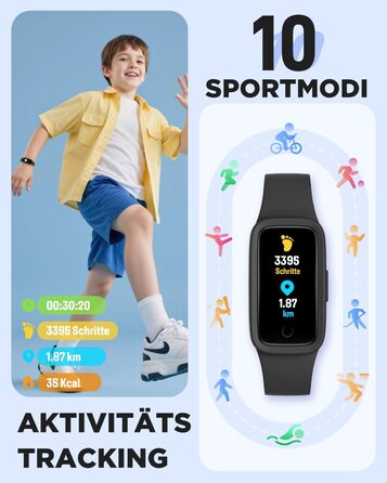 Дитячий фітнес-браслет BIGGERFIVE Vigor 3 з AMOLED дисплеєм, водонепроникний (3ATM), пульсометр, трекер сну, крокомір для дітей 5-12 років, чорний