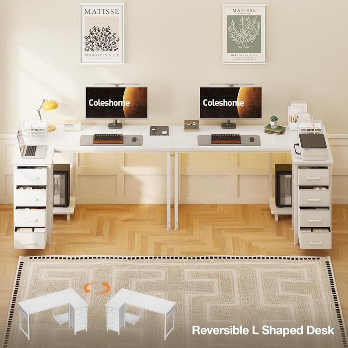 Комп'ютерний стіл Coleshome L-подібний з шухлядами, 120 x 70 см (білий)