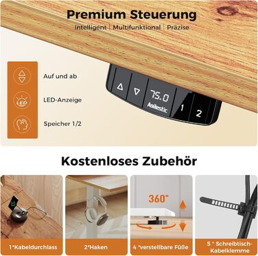 Електричний столик для роботи Agilestic L-подібної форми 150 см, регульована висота, для дому та офісу, ергономічний, зі з'єднуваною панеллю, світло-коричневий (150 x 90 см)