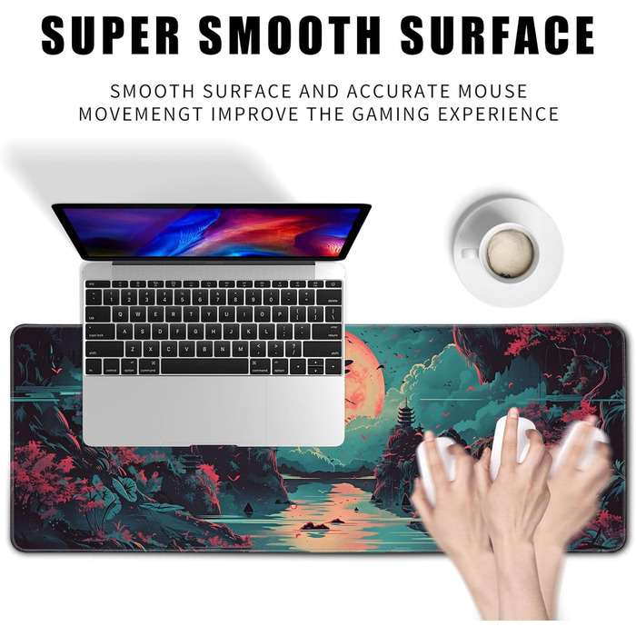 MiaVibte килимок для столу з Японії, Riverside Повний Місяць, ігровий килимок для миші, XL килимок для клавіатури, килимок для комп'ютера/ноутбука, 80 x 30 см, декор столу (Модель 31)
