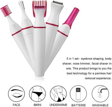 Електричний тример для брів та обличчя для жінок, безболісний, з гребінцем для брів (білий)