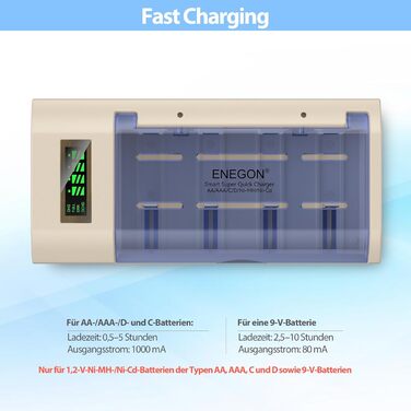 Зарядний пристрій ENEGON Universal для акумуляторів AA/AAA/C/D/9V Ni-MH/Ni-CD з LCD дисплеєм та 4 слотами
