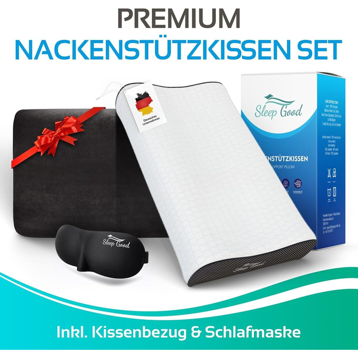 Ортопедична подушка для шиї Sleep Good з безкоштовним чохлом - проти болю в шиї - з піною з пам'яті, регульована висота - подушка для тих, хто спить на боці, сіра