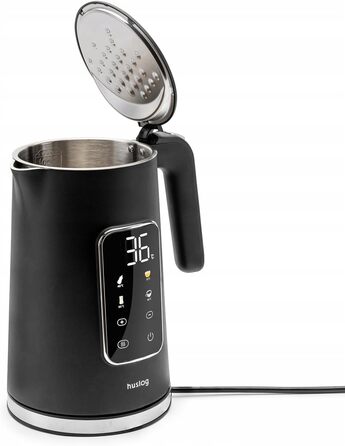 Електричний чайник 1.7 л з тачскріном, 2200 Вт, регулювання температури (40–100°C), 5 програм, підтримання тепла, нержавіюча сталь, бездротовий, чорний