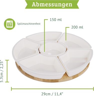 Snack Server - 26 cm - Multiple bowls with space for delicious snacks - Rotating serving platter with high-quality ceramic bowls - Perfect for snacks, dips, fruit and much more