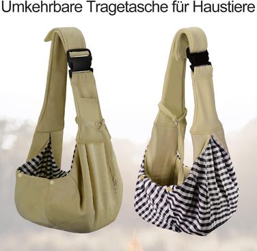 PetLoft Сумка-переноска для собак, реверсивна, регульована, Cross-Body Carrier з кріпленням для нашийника (Хакі)