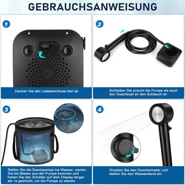 Camping Shower, [8000mAh] Portable Camping Shower with Pump and Temperature Gauge, Mobile Outdoor Shower Set with Showerhead and 2M Hose for Camping, Garden, Car Washing, Beach, Travel, Pet