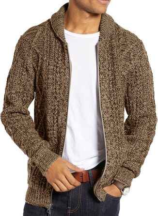 Чоловічий в'язаний кардиган Runcati з довгим рукавом, коміром та замком, з косими візерунками, для сорочок та футболок, XL, коричневий