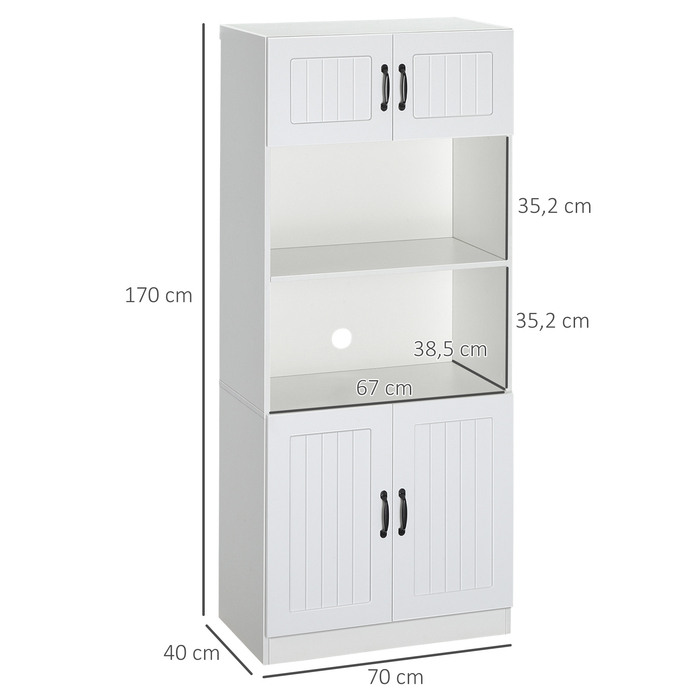 HOMCOM Kitchen Cabinet Kitchen Buffet Tall Cabinet with 2 Shelves and 2 Cabinets with Adjustable Shelves Microwave Shelf Anti-Tip Strap | Aosom