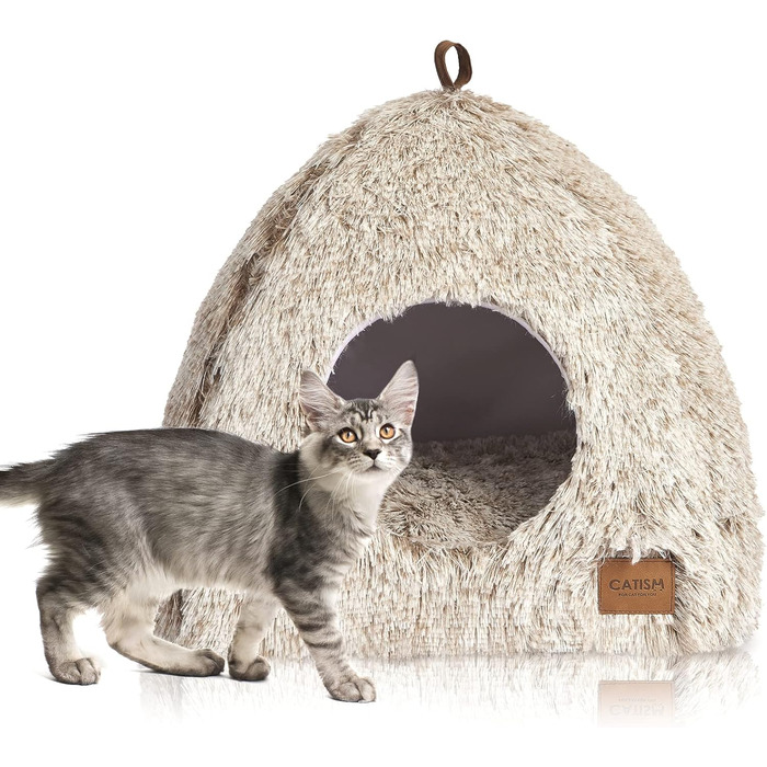 Cat Bed Washable Cat Sleeping Place for Cats Cat Cave Plush Pet Cat Head Pillow Cat House Cat Cushion Fluffy Kitten Puppy Snuggle Bed Pet Bed White (Coffee, Medium)