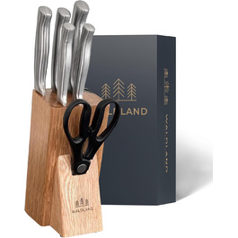 Набір ножів WALDLAND Premium з підставкою – 7 предметів | Набір кухонних ножів з інтегрованим точилом | Матеріал: дуб | Преміум якість