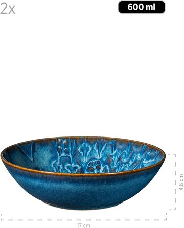 MÄSER Серія Tiles Modernes Vintage: Набір посуду для 2 осіб (8 предметів) з кераміки, блакитний, вінтажний дизайн