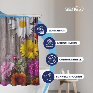 Штора для душу 180x200 см Alp Meadow з кільцями (12 шт) - Водонепроникна, антибактеріальна, з антигрибковим покриттям, сертифікат Öko-Tex