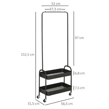 HOMCOM Rolling Clothes Rack, Garment Rack with Clothes Rod, Shoe Storage, Freestanding Steel Wardrobe, for Living Room, Bedroom, Load Capacity up to 16 kg, Black | Aosom