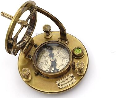 Roorkee Instruments India Best Presents for Sailors/Vintage Brass Compass with Wooden Box/J.H. Steward Directional Magnet Compass for Navigation, Sundial, Pocket Compass for Camping, Hiking, Touring