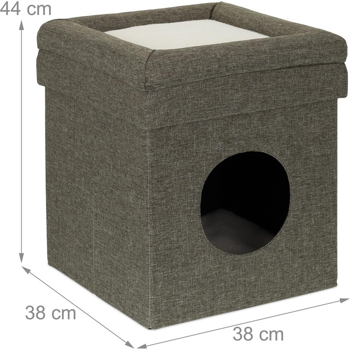 Relaxdays Cat Cave Indoor, Retreat for Cats & Small Dogs, Pet Hideaway 2 Levels, HxWxD: 44 x 38 x 38 cm, grey