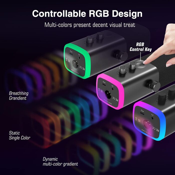 Ігровий мікрофон FIFINE XLR/USB для стрімінгу та подкастів, динамічний студійний мікрофон з RGB-підсвіткою, регулятором підсилення, функцією Mute та роз'ємом для навушників