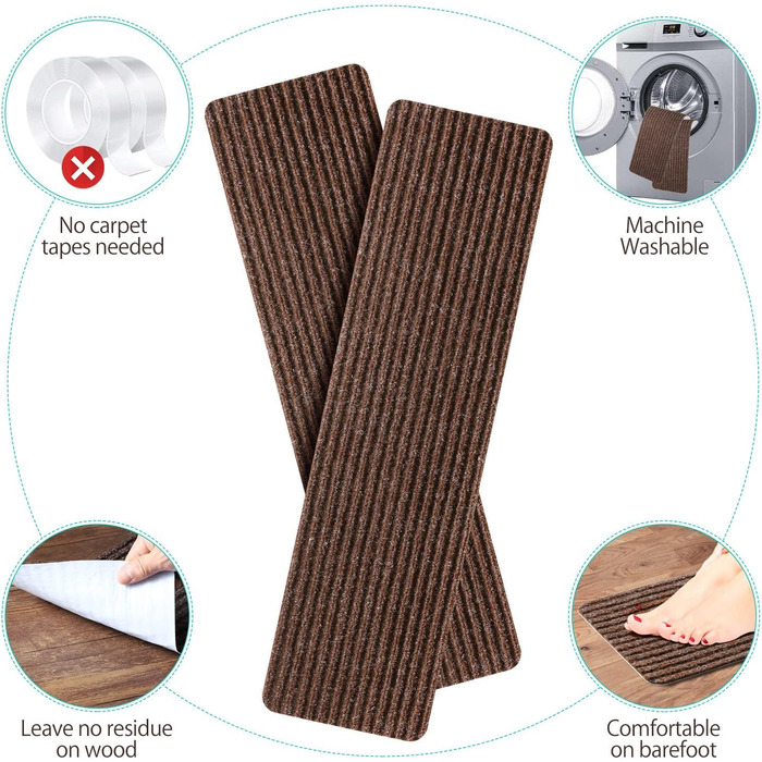 Килимок для сходин ToStair, 20x76 см (15 шт.) - антиковзаючі сходинкові килимки для дому, захист від зносу, для дітей, літніх людей та собак (колір: коричневий)