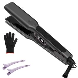 Плойка Bestbeauty з широкими керамічними пластинами 110x40 мм: 15 температур (80-230°C), Dual Voltage (110-240V), швидка укладка для довгатого та густого волосся, чорна – ідеальний подарунок для жінок