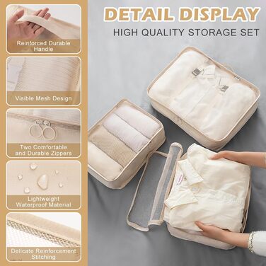 Органайзер для валізи Gemke 13 шт., водонепроникні кубики для пакування, багаж, подорожі (бежевий)