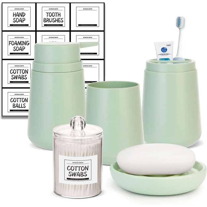 Набір аксесуарів для ванної кімнати IMAVO 4 шт: тримач для зубних щіток, стаканчик, дозатор мила, мильниця. Зелений колір