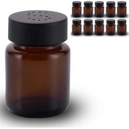 Koffs Design Salt and Pepper Shaker Set - Brown Glass - Salt Shaker with Stainless Steel Lid - Shakers for Pepper and Salt - Small and Modern Table Shakers - Salt - Pack of 10