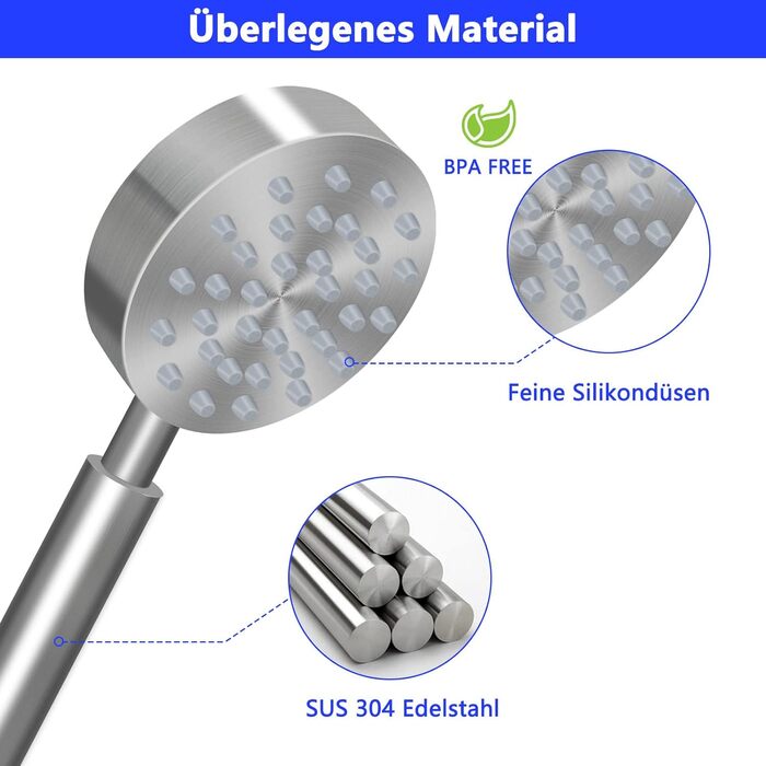 Stainless Steel Shower Head, Water-Saving Showerhead, High-Pressure Shower Head, Handheld Shower Head with Strong Jet, Rain Shower Head for Bathing, Spa, and Tub Cleaning
