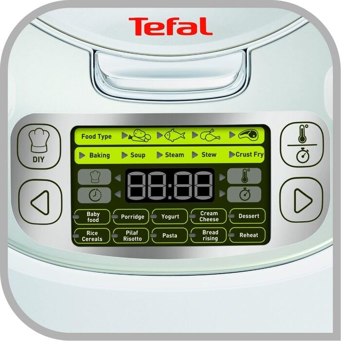 Мультиварка Tefal RK8121 45 в 1: Електрична мультиварка 5л з LCD-дисплеєм, нержавіюча сталь, 45 автоматичних програм, відкладений старт, підтримання тепла + Книга рецептів