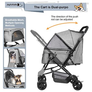 Складаний візок для собак, переноска для тварин до 20 кг, сірий. Підходить для собак та котів