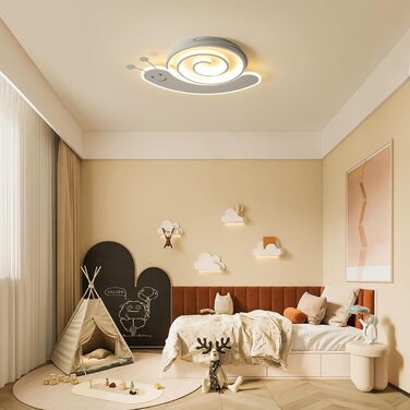 Дитяча стельова LED-лампа Oninio 48W, диммована, з пультом, у формі равлика, біла, для спальні, офісу, дитсадка