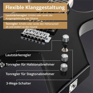 Електрогітара Rocktile Warhead Heavy-Series - Корпус з липи, 2 хамбакери, 24 лади, гриф з твердої породи дерева, тремоло Vintage String Thru, чорний глянцевий