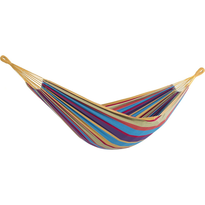 Vivere Double Cotton Hammock in Brazilian Style with Polyester End Loops, Weight Capacity 450 lbs (Tropical)