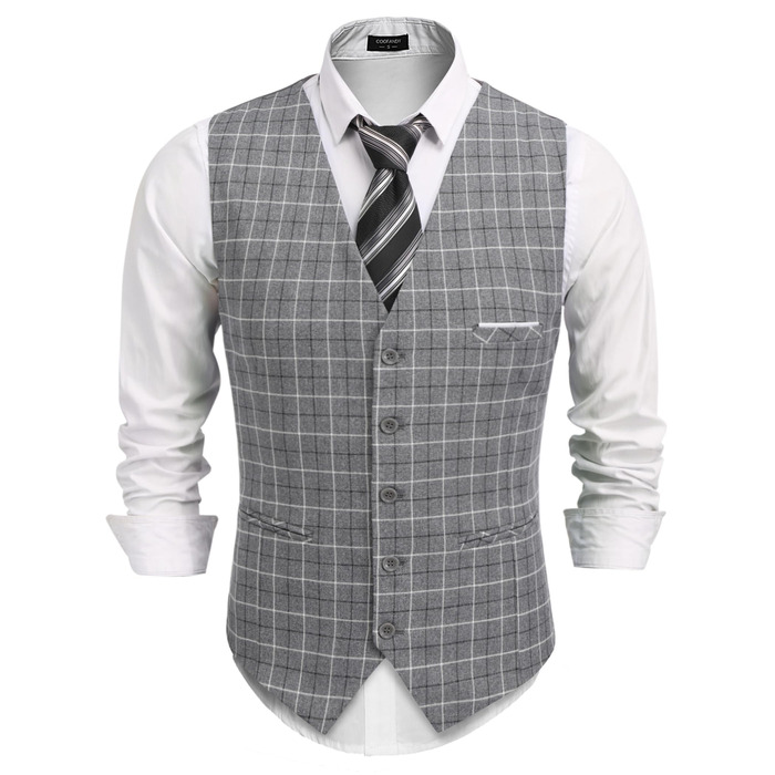 Жилет чоловічий під костюм COOFANDY, формальний, для весілля, класичний, slim fit, сірий в клітинку