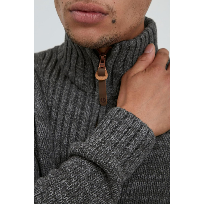 Чоловічий кардиган SDPomeroy з грубого в'язання, 100% бавовна, з накладним коміром та блискавкою, Regular fit, Темно-сірий (2890)