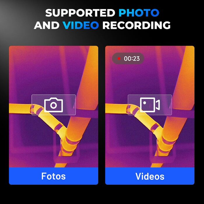 TOPDON TC004 Міні тепловізор, 240x240 IR-роздільна здатність, ручний тепловізійний прилад, 15 годин роботи від акумулятора, частота оновлення 25 Гц, діапазон температур -20℃ до 450℃, високий/низький температурний тригер (чорний)