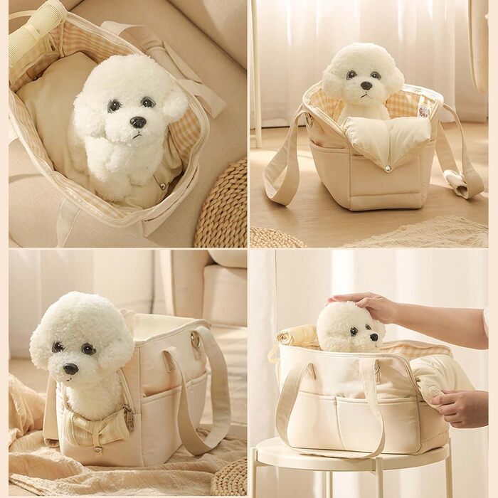 Транспортна сумка Dokeno для собак та котів до 8 кг, складана переноска для подорожей та авто, дихаюча переноска для домашніх тварин з ручками (Бежевий, 41x19x31 см)