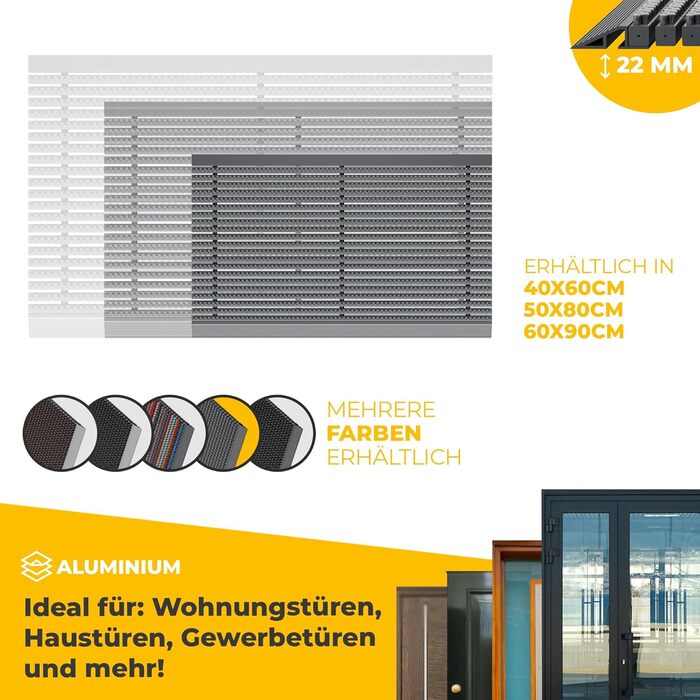 Килимок для порогу Entrando 40x60 см - алюміній, антиковзаючі, для дому, тераси та вхідних дверей - вологостійкий килимок для збору бруду з щітковим профілем - чорний (світло-сірий)