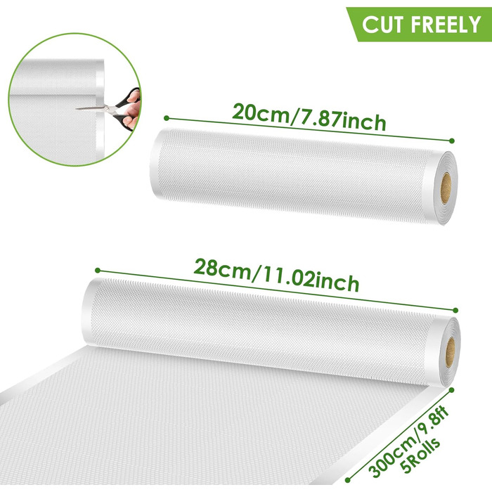 Vacuum Bags, Glovios 9 Rolls Vacuum Sealer Bags, 28/20 x 300cm Vacuum Bags for Food, Vacuum Sealer Film Bags, Vacuum Bags for Vacuum Sealer, Foil Sealing Machine, Cookable and Sous Vide
