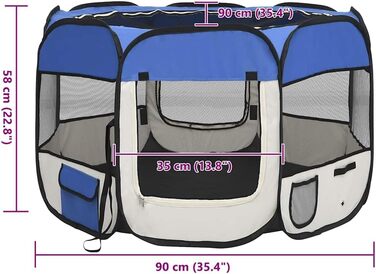 Вольєр для цуценят VidaXL, розкладний, 145x145x61 см, блакитний