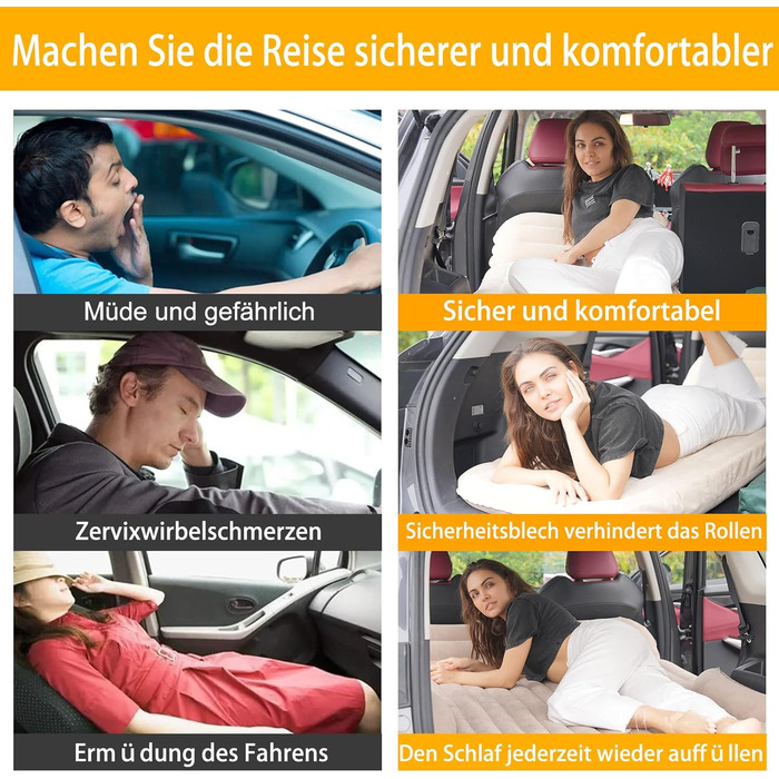 KMZ Automatic Car Mattress, 2 Pillow Car Air Mattress, Double-Sided Thickened Flocked Auto Mattress, Inflatable Car Bed for Trunk Rear Seat