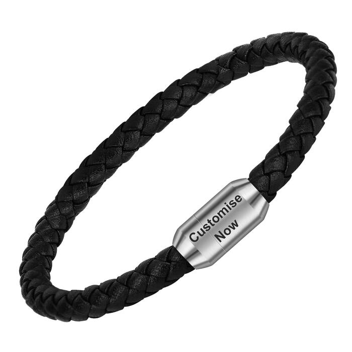 Чоловічий браслет Casisto.J з натуральної шкіри, плетіння, з магнітною застібкою, чорний, 17.5 см. Ідеальний подарунок на Різдво, День батька, День народження