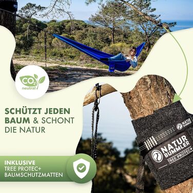 Гамак NaturBummler вуличний 300x170 см для 1-2 осіб (Meeresblau) з захистом дерева та кріпленням - легкий, водостійкий, подвійний шар для кемпінгу та саду
